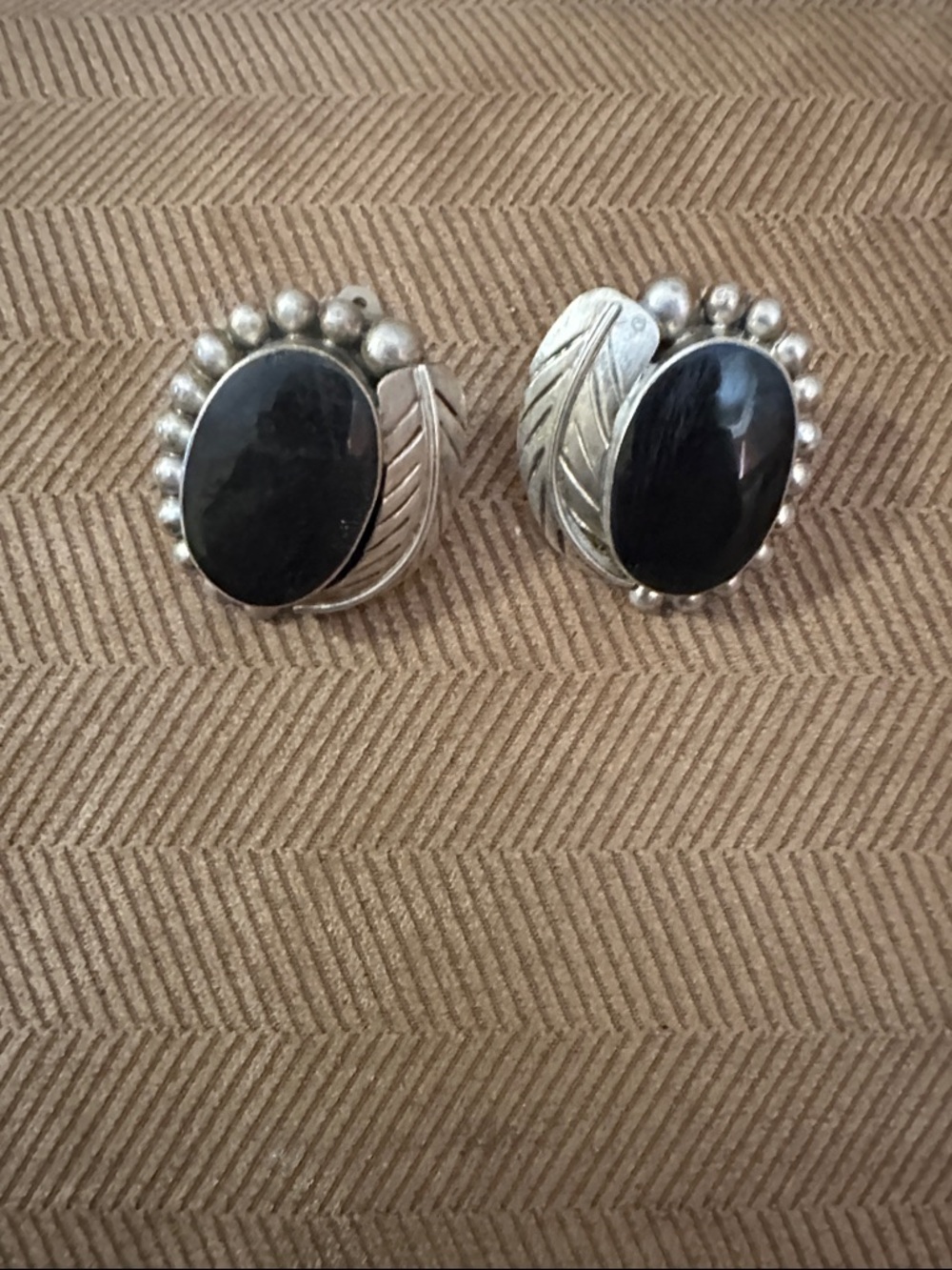 Sterling Silver Black Onyx Oval Clip Earrings